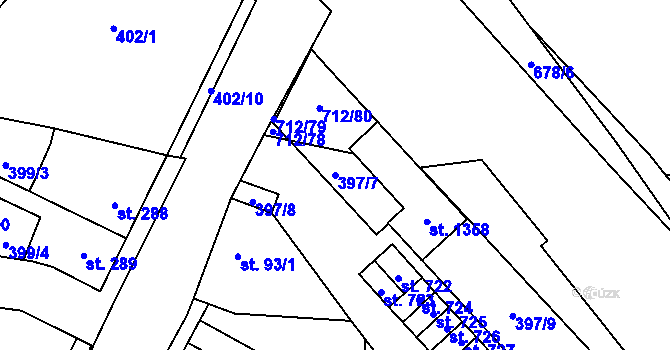 Parcela st. 397/7 v KÚ Slatiňany, Katastrální mapa