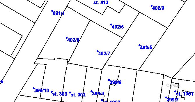 Parcela st. 402/7 v KÚ Slatiňany, Katastrální mapa