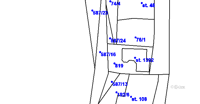 Parcela st. 587/16 v KÚ Slatiňany, Katastrální mapa
