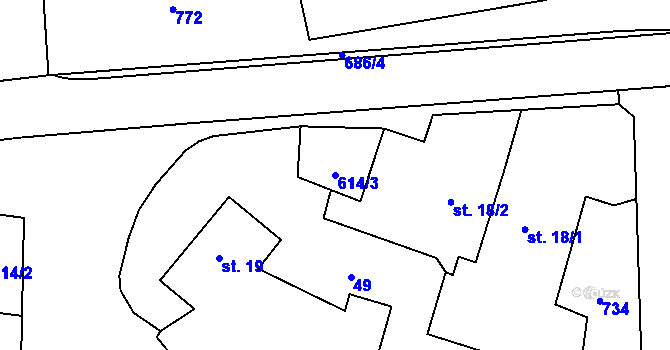 Parcela st. 614/3 v KÚ Slatiňany, Katastrální mapa