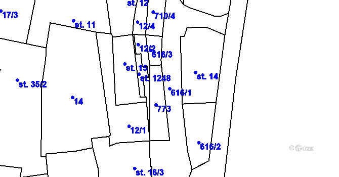 Parcela st. 616/1 v KÚ Slatiňany, Katastrální mapa
