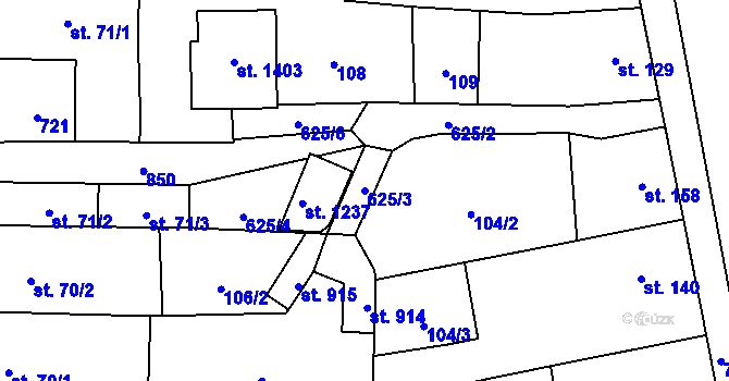 Parcela st. 625/3 v KÚ Slatiňany, Katastrální mapa
