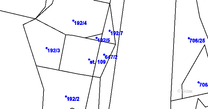 Parcela st. 647/2 v KÚ Slatiňany, Katastrální mapa