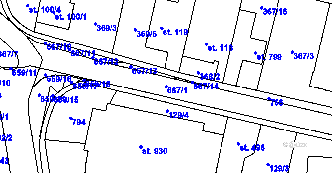 Parcela st. 667/1 v KÚ Slatiňany, Katastrální mapa