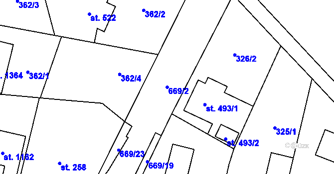 Parcela st. 669/2 v KÚ Slatiňany, Katastrální mapa