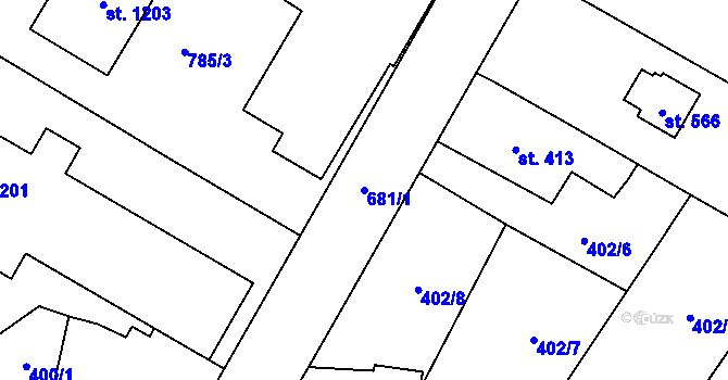 Parcela st. 681/1 v KÚ Slatiňany, Katastrální mapa