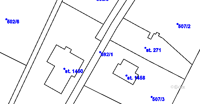 Parcela st. 692/1 v KÚ Slatiňany, Katastrální mapa