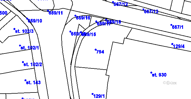 Parcela st. 794 v KÚ Slatiňany, Katastrální mapa