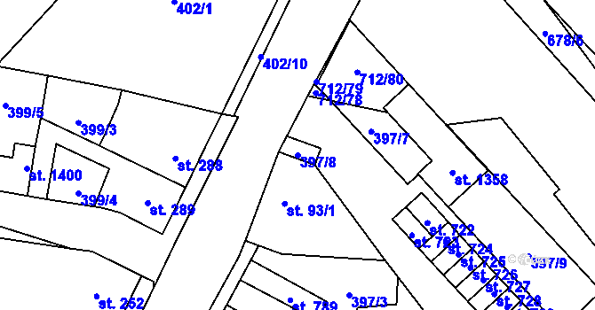 Parcela st. 397/8 v KÚ Slatiňany, Katastrální mapa