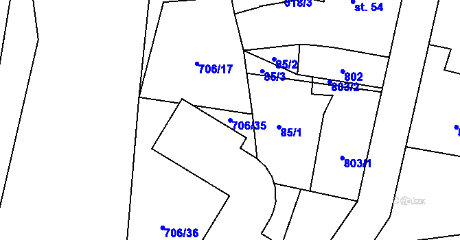 Parcela st. 706/35 v KÚ Slatiňany, Katastrální mapa