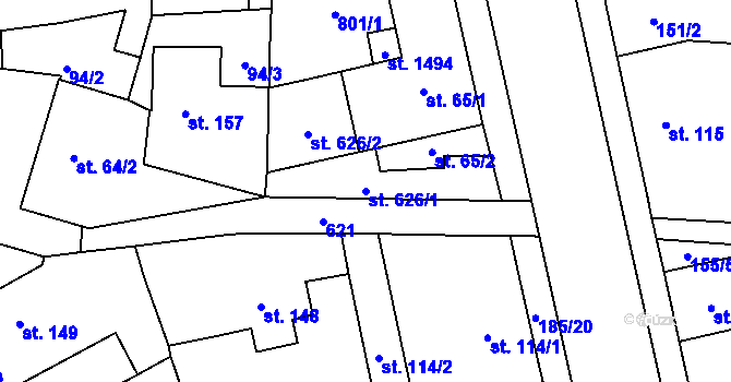 Parcela st. 626/1 v KÚ Slatiňany, Katastrální mapa