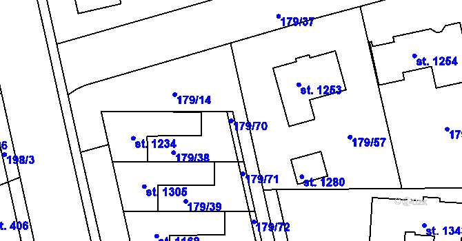 Parcela st. 179/70 v KÚ Slatiňany, Katastrální mapa
