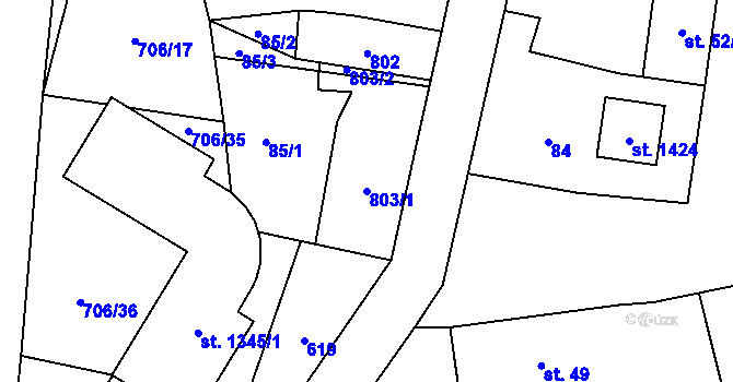 Parcela st. 803/1 v KÚ Slatiňany, Katastrální mapa