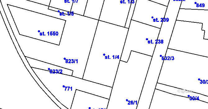 Parcela st. 1/4 v KÚ Slatiňany, Katastrální mapa