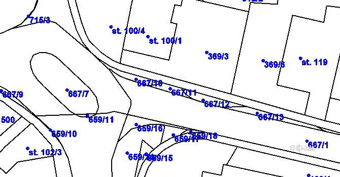 Parcela st. 667/11 v KÚ Slatiňany, Katastrální mapa