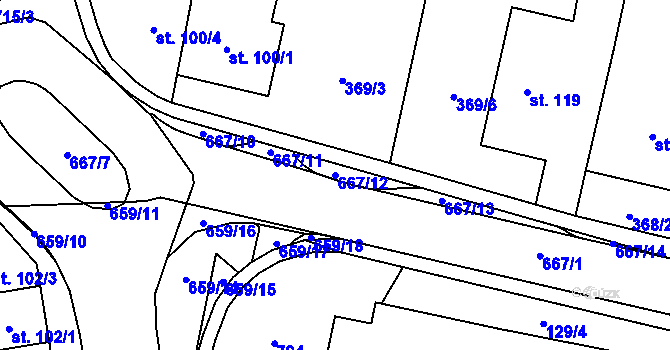 Parcela st. 667/12 v KÚ Slatiňany, Katastrální mapa