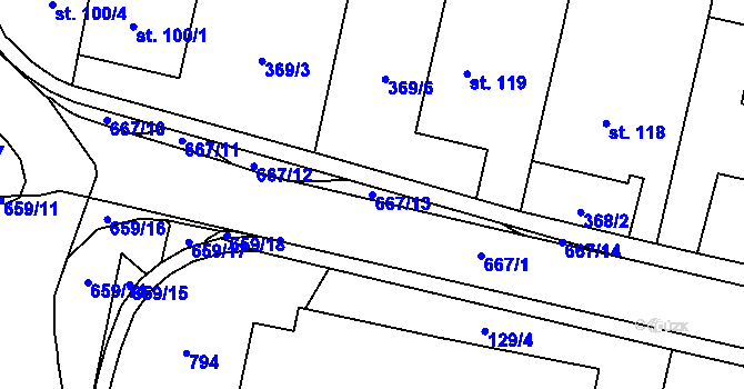 Parcela st. 667/13 v KÚ Slatiňany, Katastrální mapa