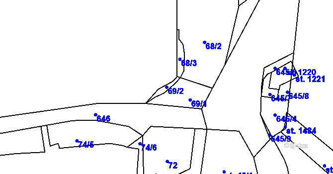 Parcela st. 69/2 v KÚ Slatiňany, Katastrální mapa