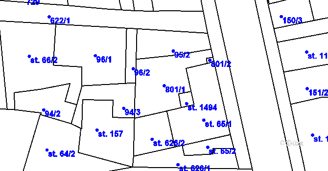 Parcela st. 801/1 v KÚ Slatiňany, Katastrální mapa