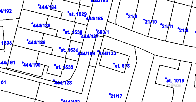 Parcela st. 444/133 v KÚ Slatiňany, Katastrální mapa