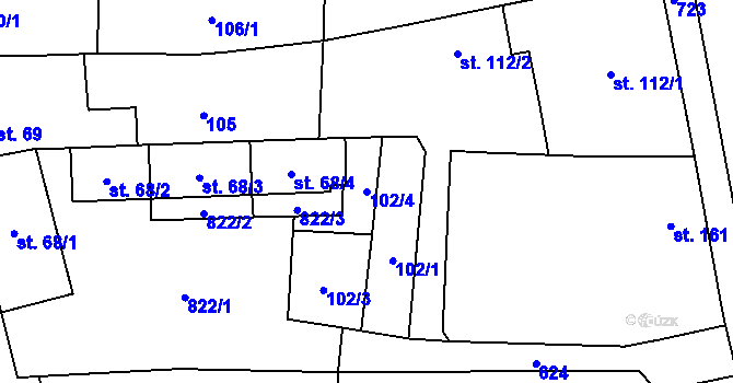 Parcela st. 102/4 v KÚ Slatiňany, Katastrální mapa