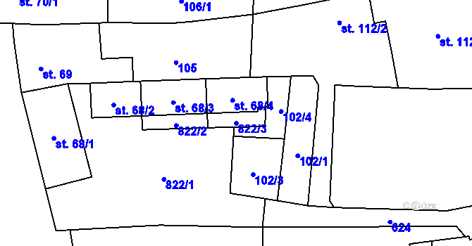 Parcela st. 822/3 v KÚ Slatiňany, Katastrální mapa