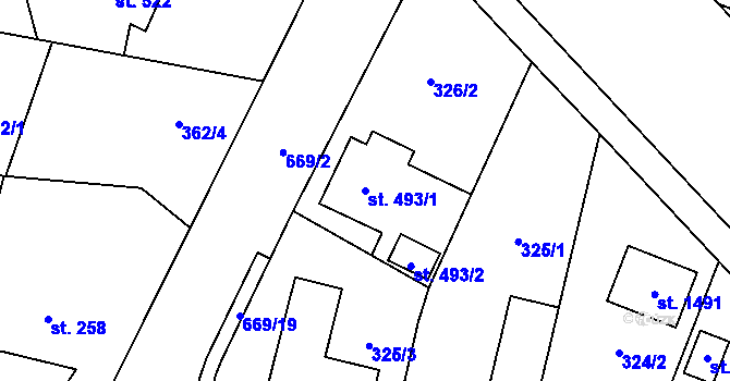 Parcela st. 493/1 v KÚ Slatiňany, Katastrální mapa