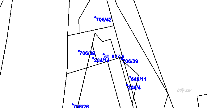 Parcela st. 927/6 v KÚ Slatiňany, Katastrální mapa