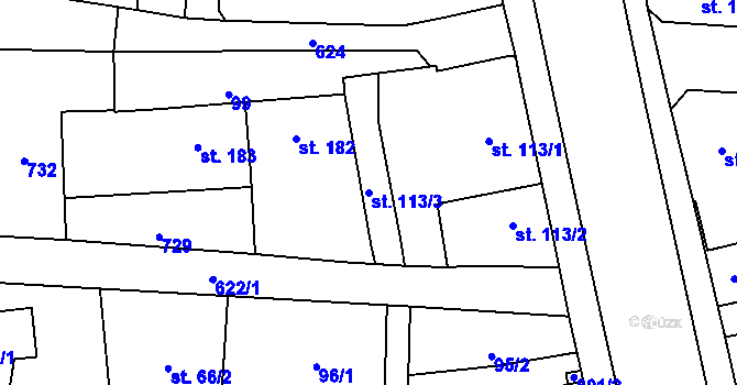 Parcela st. 113/3 v KÚ Slatiňany, Katastrální mapa