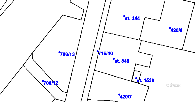 Parcela st. 716/10 v KÚ Slatiňany, Katastrální mapa