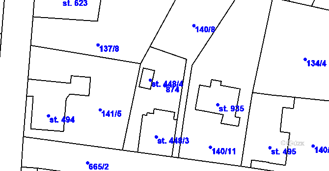 Parcela st. 874 v KÚ Slatiňany, Katastrální mapa