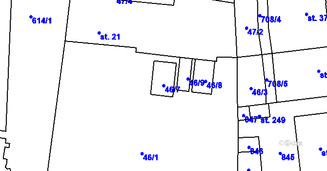 Parcela st. 46/7 v KÚ Slatiňany, Katastrální mapa