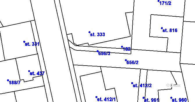 Parcela st. 656/3 v KÚ Slatiňany, Katastrální mapa