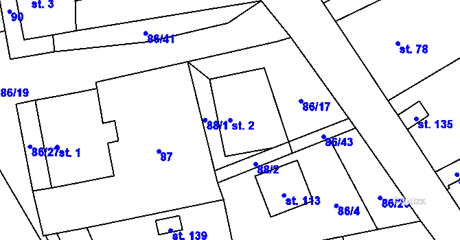 Parcela st. 2 v KÚ Škrovád, Katastrální mapa
