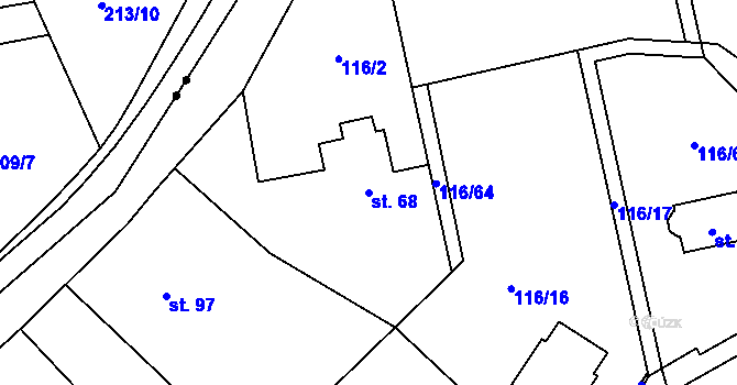Parcela st. 68 v KÚ Škrovád, Katastrální mapa