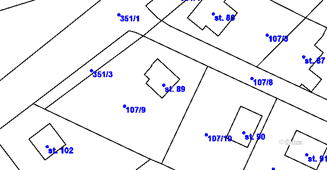 Parcela st. 89 v KÚ Škrovád, Katastrální mapa