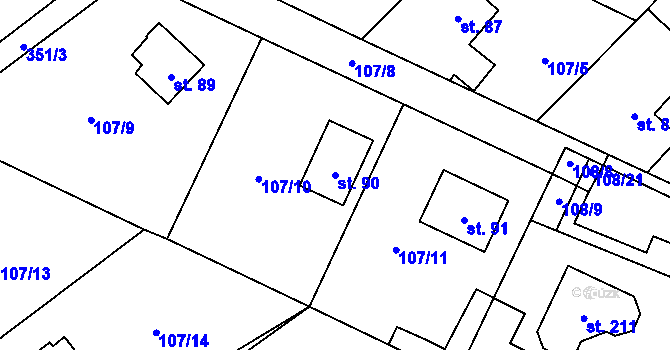 Parcela st. 90 v KÚ Škrovád, Katastrální mapa