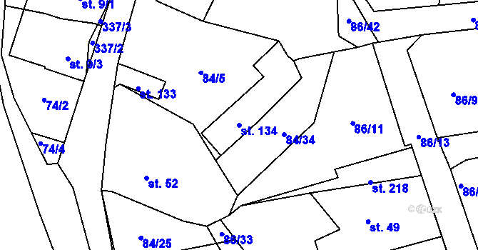 Parcela st. 134 v KÚ Škrovád, Katastrální mapa