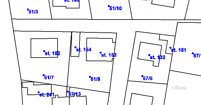 Parcela st. 153 v KÚ Škrovád, Katastrální mapa