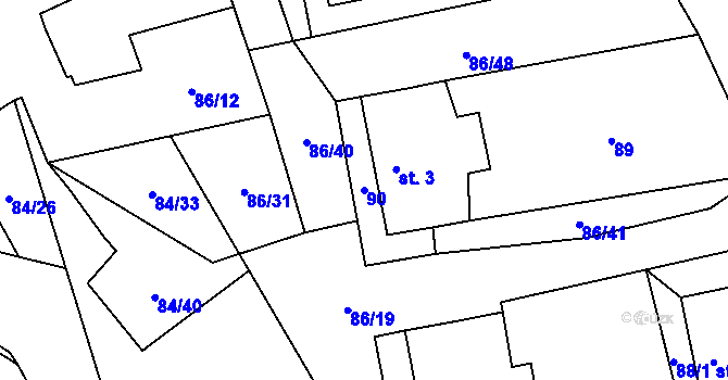 Parcela st. 90 v KÚ Škrovád, Katastrální mapa