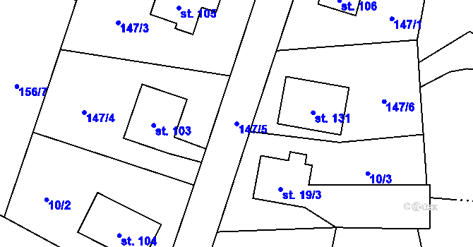 Parcela st. 147/5 v KÚ Škrovád, Katastrální mapa
