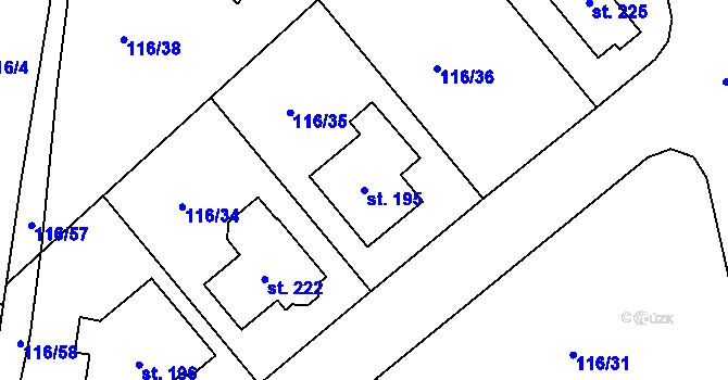 Parcela st. 195 v KÚ Škrovád, Katastrální mapa