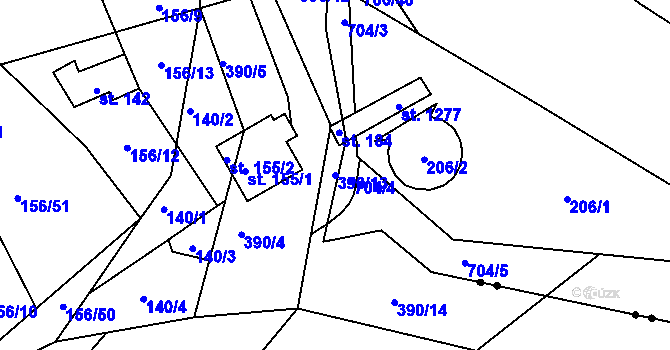 Parcela st. 390/13 v KÚ Škrovád, Katastrální mapa