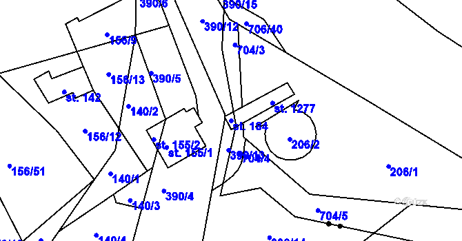 Parcela st. 184 v KÚ Škrovád, Katastrální mapa