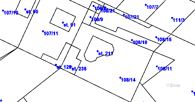 Parcela st. 211 v KÚ Škrovád, Katastrální mapa