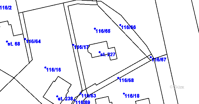 Parcela st. 227 v KÚ Škrovád, Katastrální mapa