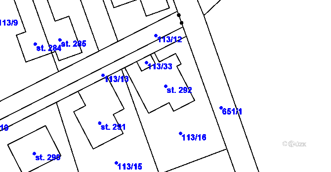 Parcela st. 292 v KÚ Škrovád, Katastrální mapa