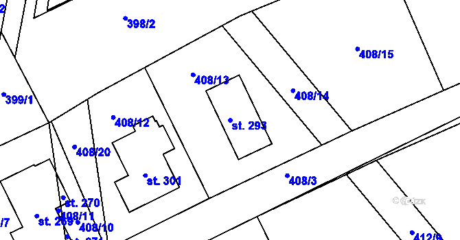 Parcela st. 293 v KÚ Škrovád, Katastrální mapa