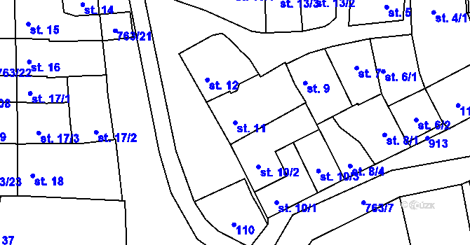 Parcela st. 11 v KÚ Slatinice na Hané, Katastrální mapa