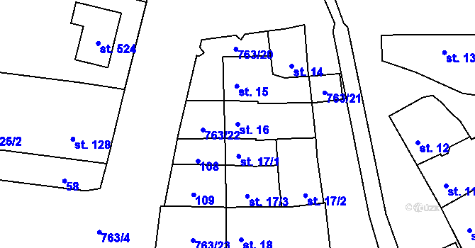 Parcela st. 16 v KÚ Slatinice na Hané, Katastrální mapa